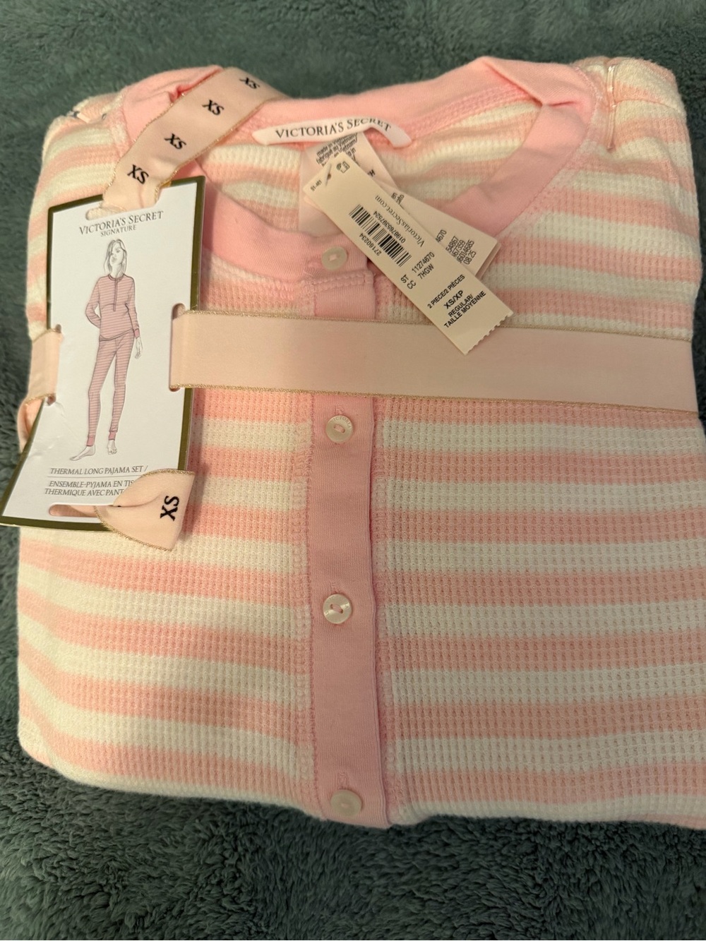 Victoria's Secret Pink & White Striped Thermal Pajama Set - XS